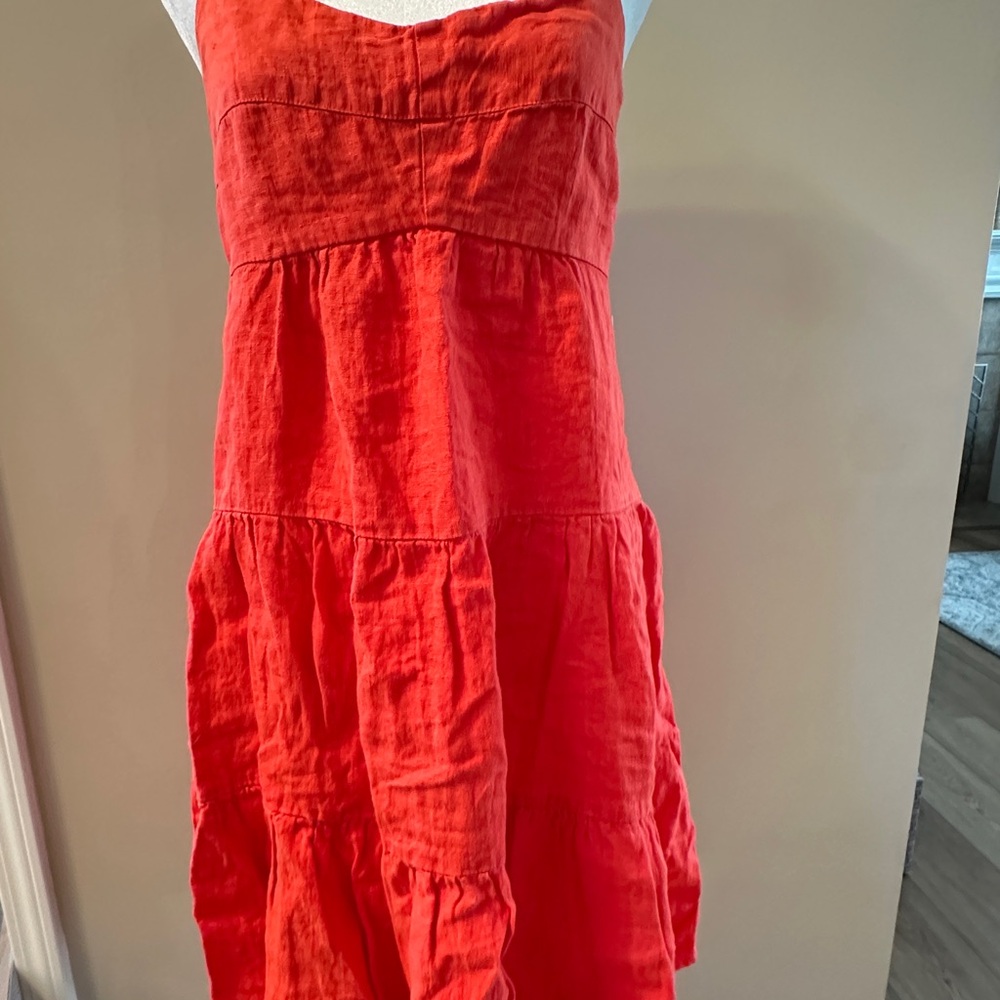 HONORINE Jill Red-Orange Linen Summer Dress